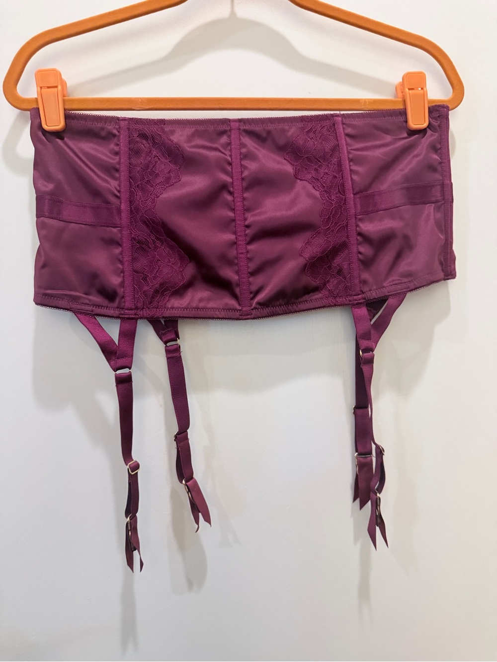 Plum Lace-Trim Garter Belt